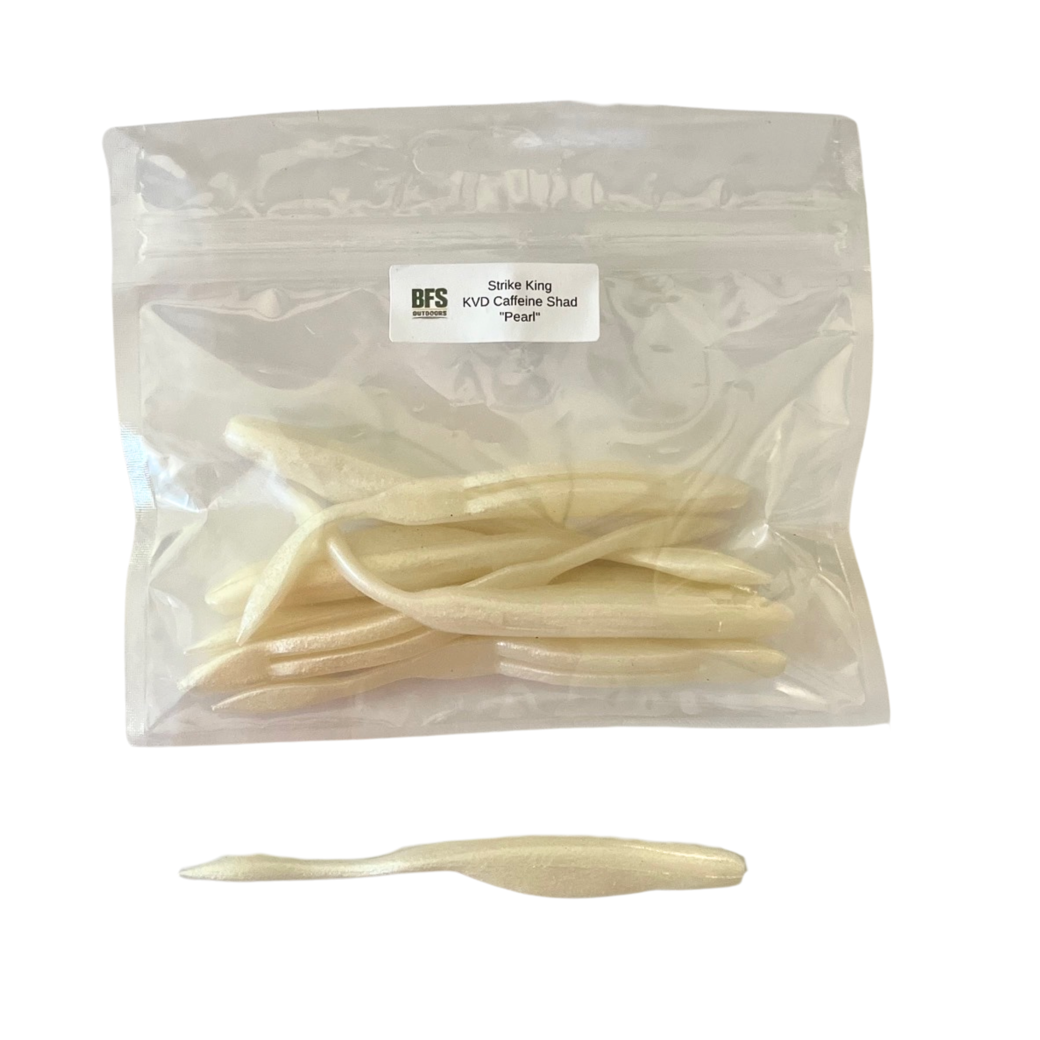 Scouted Stock: Strike King KVD Caffeine Shad- High Count 8pk (Pearl)
